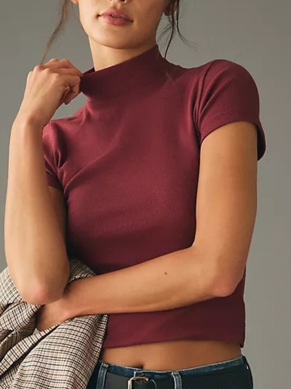 Anthropologie Blair Baby Tee by Maeve: Mock-Neck Edition Ribbed Size Large